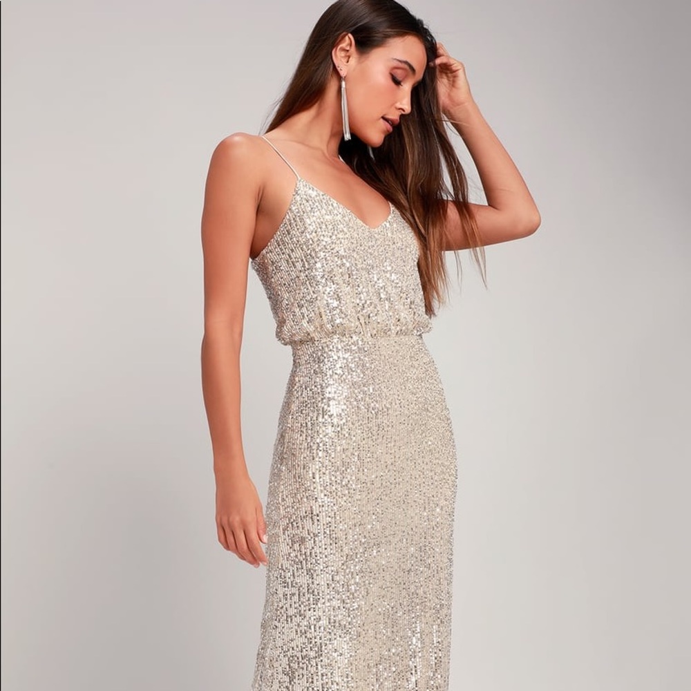 Broadway Silver Sequin Sleeveless Maxi Dress